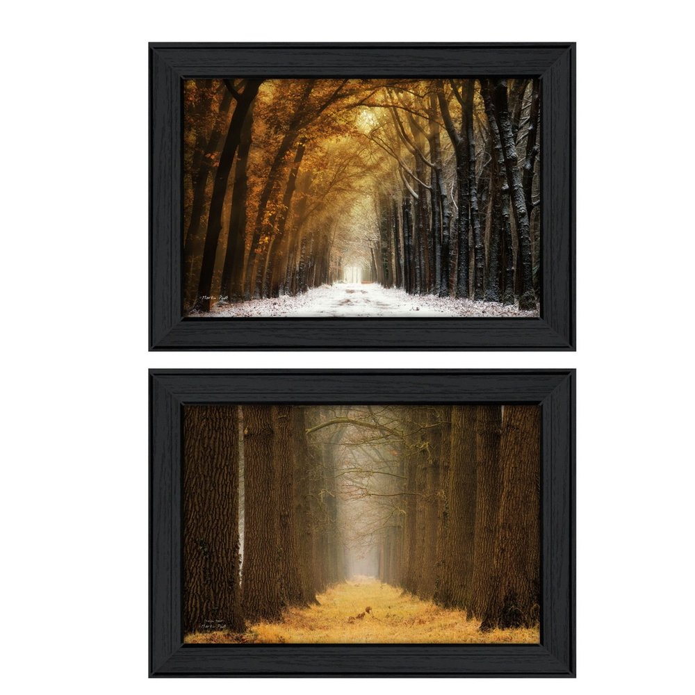Set Of Two Golden Forest Path Black Framed Wall Art