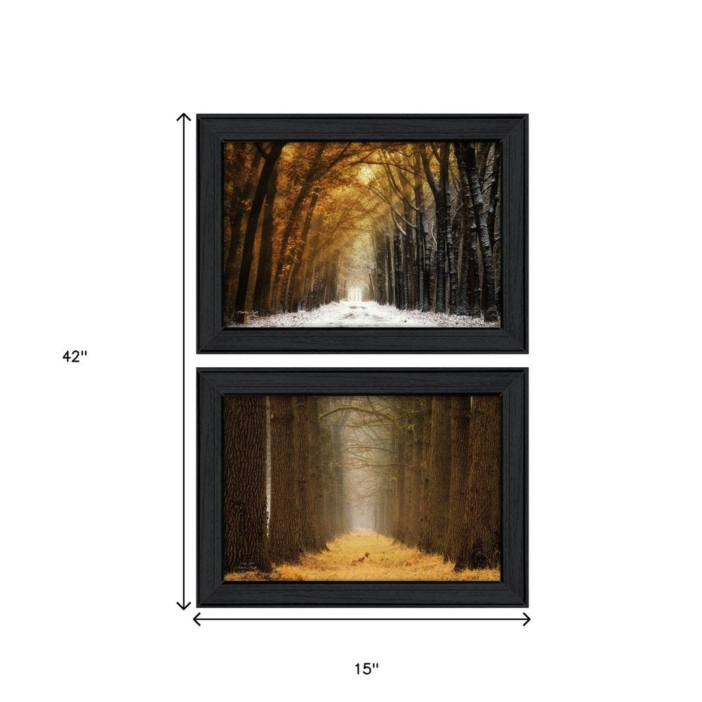 Set Of Two Golden Forest Path Black Framed Wall Art