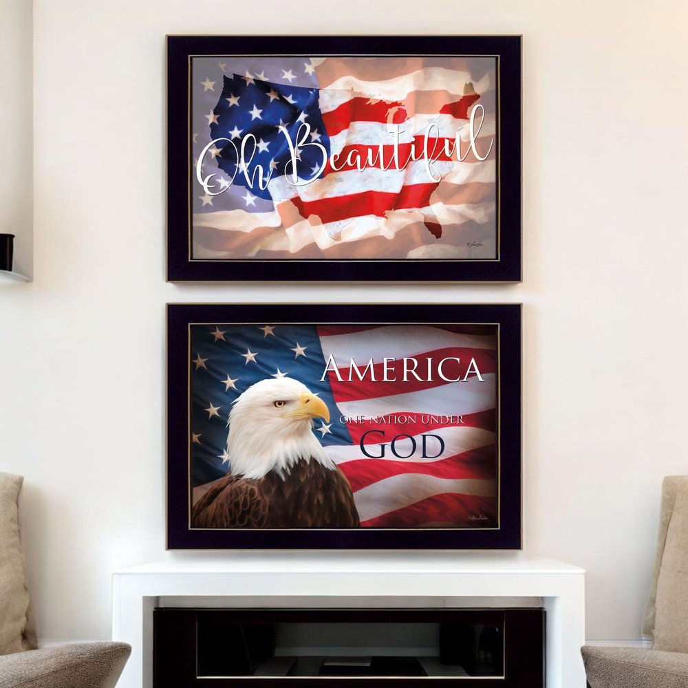 Set Of Two Oh Beautiful America Black Framed Wall Art