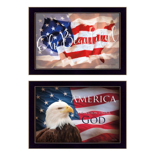 Set Of Two Oh Beautiful America Black Framed Wall Art