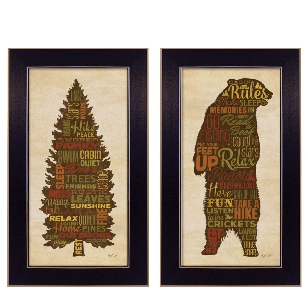 Set Of Two Cabin Rules Black Framed Wall Art