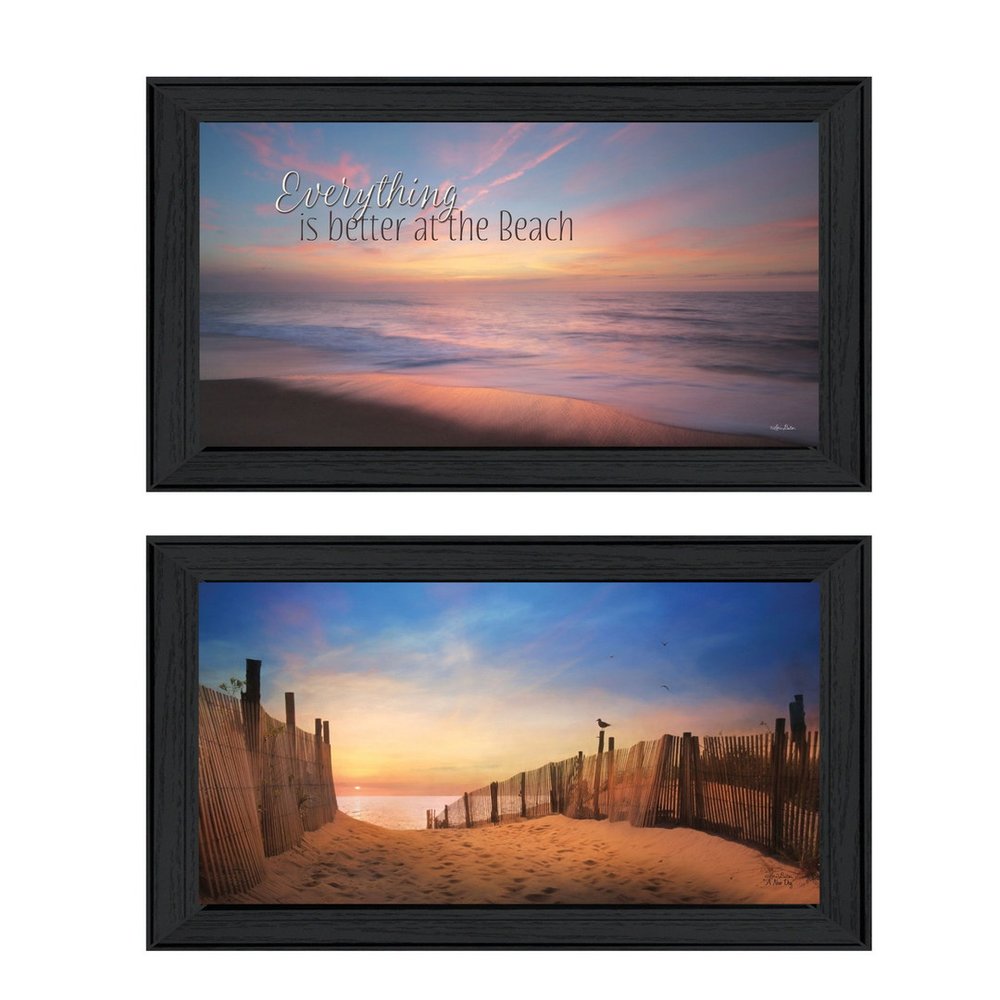 Set Of Two At the Beach Black Framed Wall Art