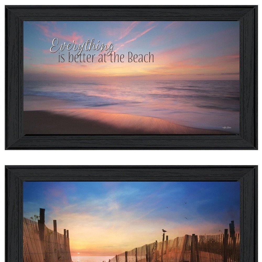 Set Of Two At the Beach Black Framed Wall Art