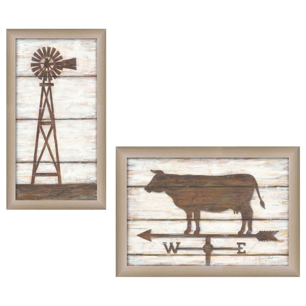 Set Of Two Country Bath Shelf Brown Framed Wall Art