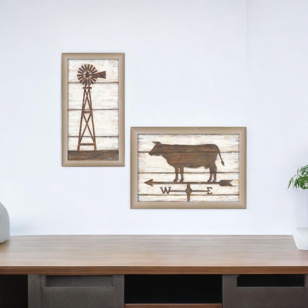 Set Of Two Country Bath Shelf Brown Framed Wall Art