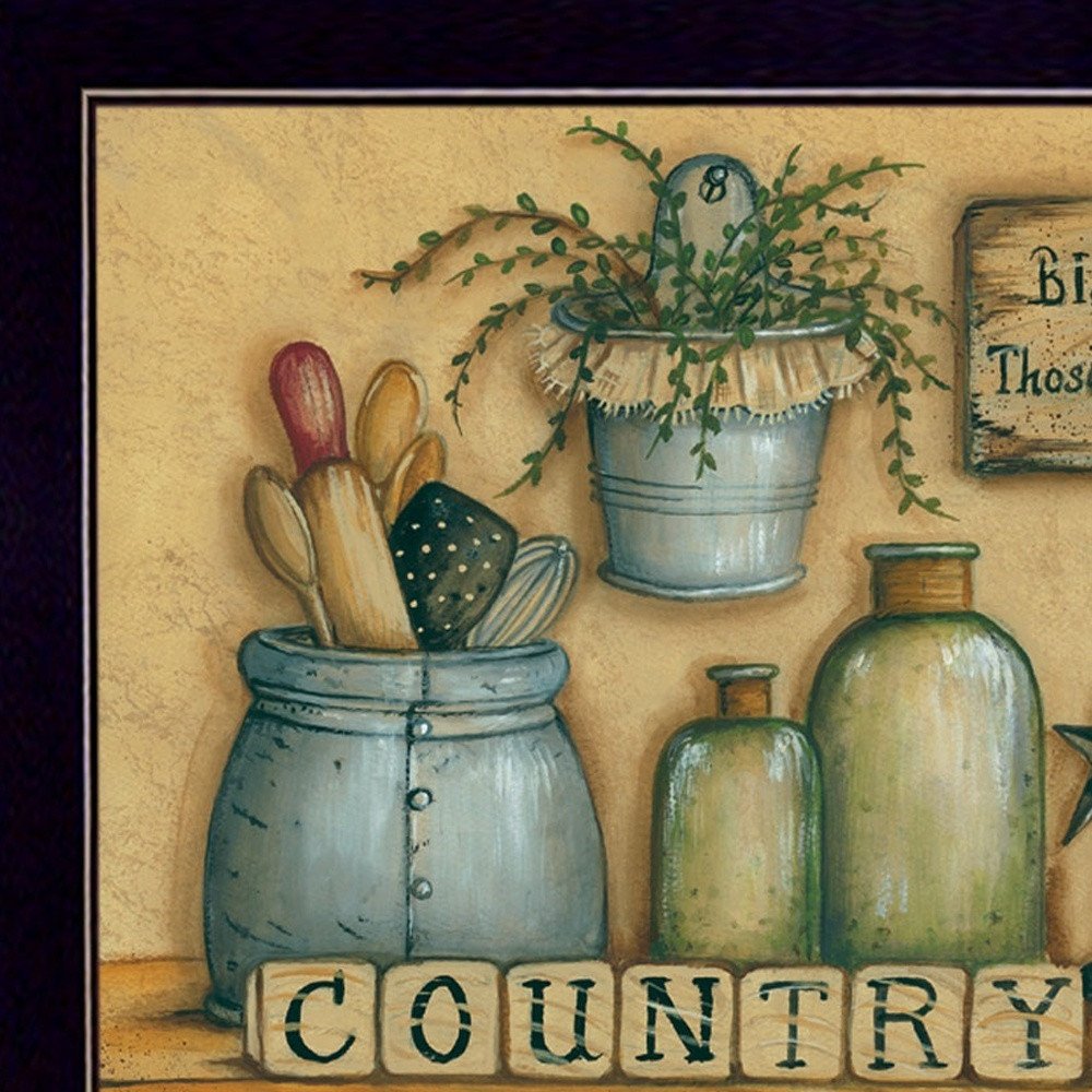 Set Of Two Country Welcome Black Framed Kitchen Wall Art