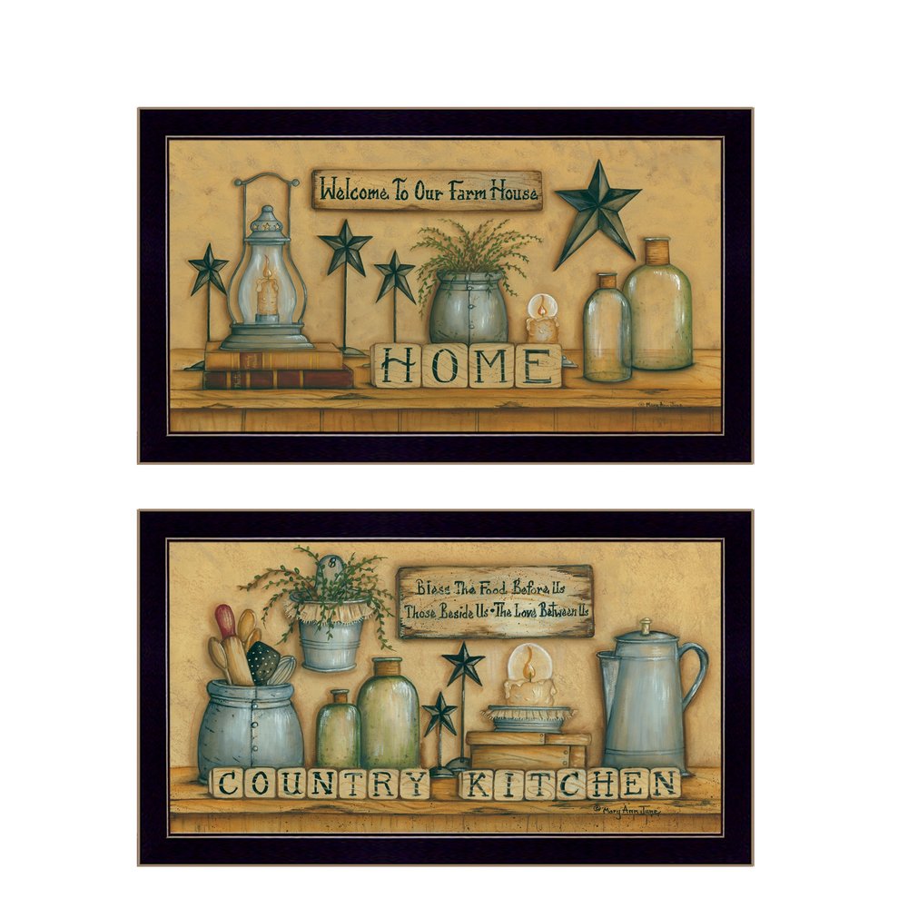 Set Of Two Country Welcome Black Framed Kitchen Wall Art