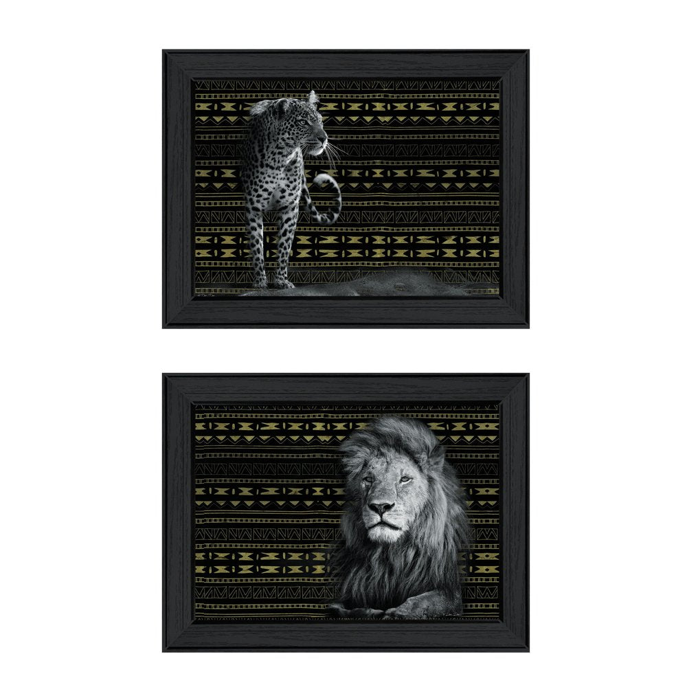 Set Of Two Elegant Wildlife Black Framed Wall Art
