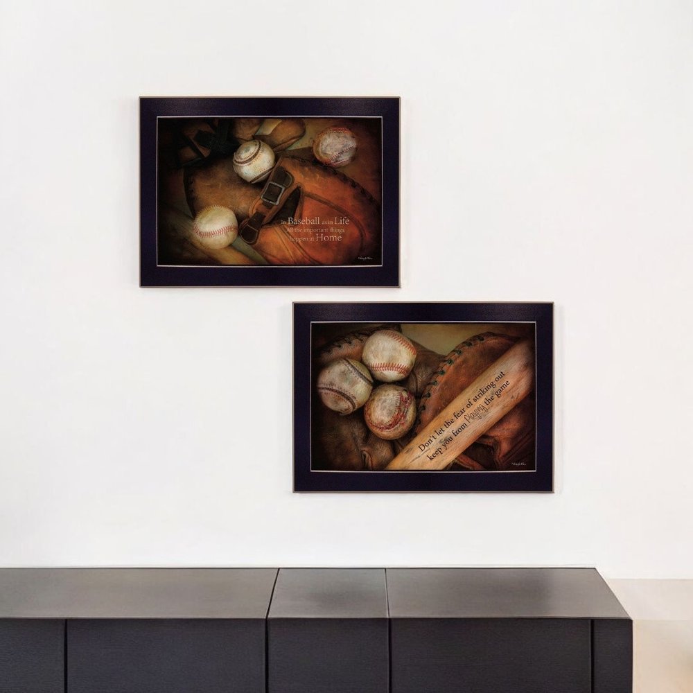 Set Of Two Baseball 2 Black Framed Wall Art