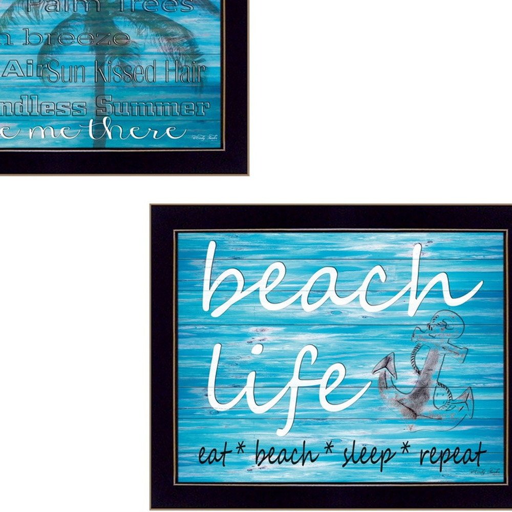 Set Of Two Beach Life 1 Black Framed Wall Art