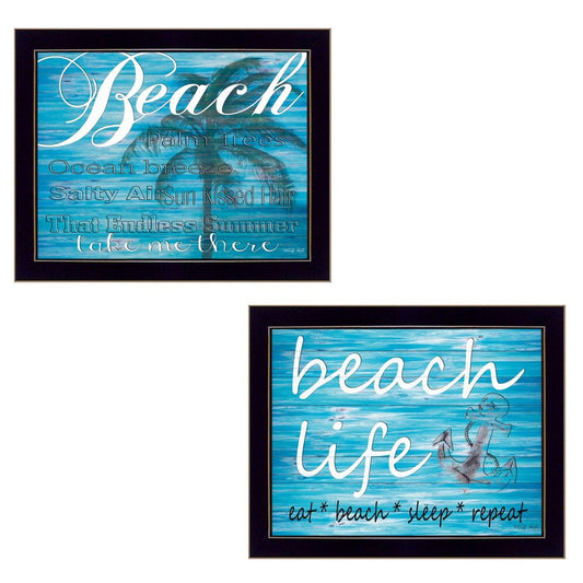 Set Of Two Beach Life 1 Black Framed Wall Art