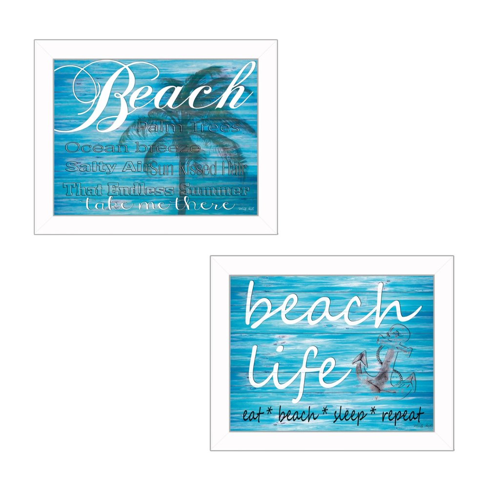 Set Of Two Beach Life 2 White Framed Wall Art