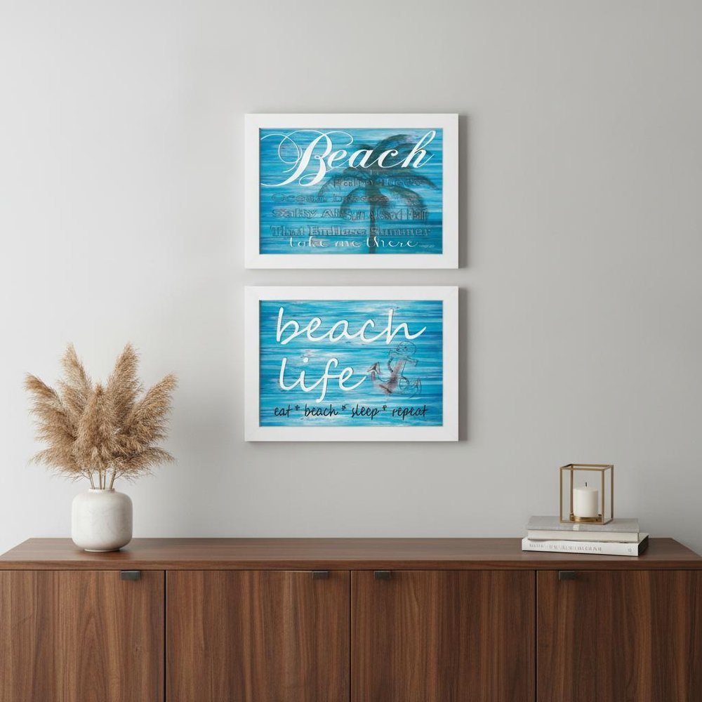 Set Of Two Beach Life 3 White Framed Print Wall Art