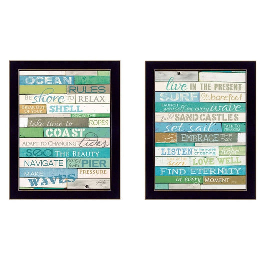 Set Of Two Live in The Present 4 Black Framed Textual Art Wall Art