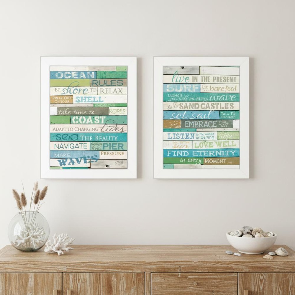 Set Of Two Live in The Present 5 White Framed Print Wall Art