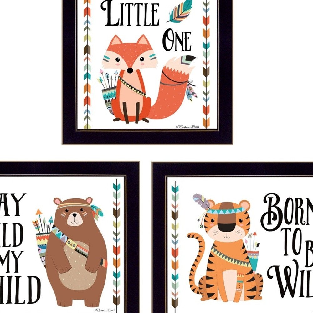 Set Of Three Be Brave Little One 1 Black Framed Wall Art