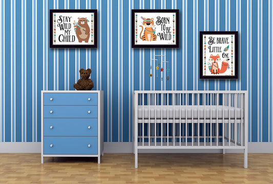 Set Of Three Be Brave Little One 1 Black Framed Wall Art