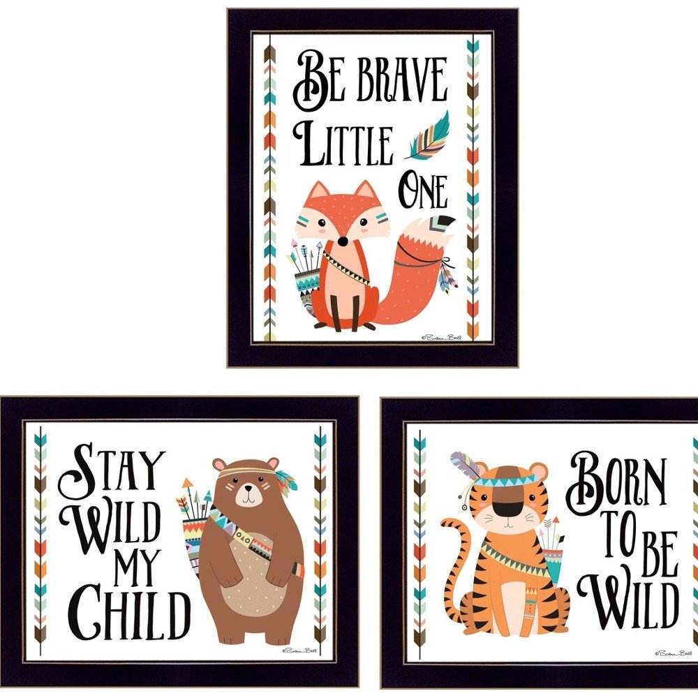 Set Of Three Be Brave Little One 1 Black Framed Wall Art