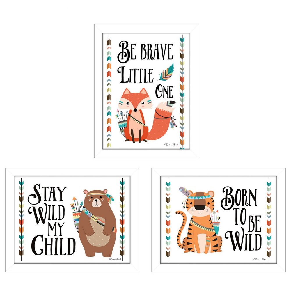Set Of Three Be Brave Little One 2 White Framed Wall Art