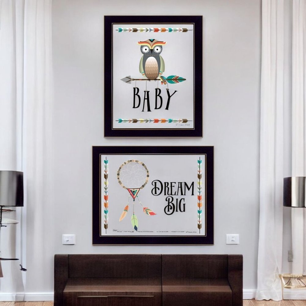 Set Of Two Baby Owl or Dream Big 1 Black Framed Wall Art