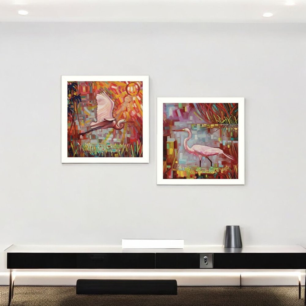 Set Of Two Everglades Gliders White Framed Wall Art