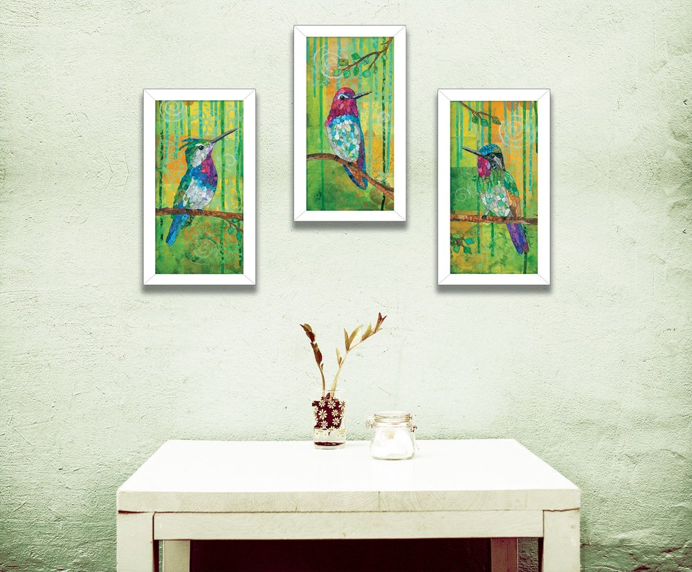 Set Of Three Three Hummingbirds Collection White Framed Wall Art