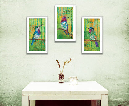 Set Of Three Three Hummingbirds Collection White Framed Wall Art