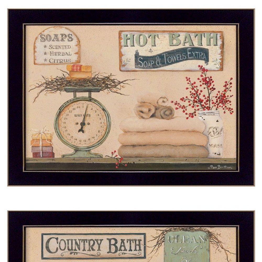 Set Of Two Country Bath III 1 Black Framed Bathroom Wall Art