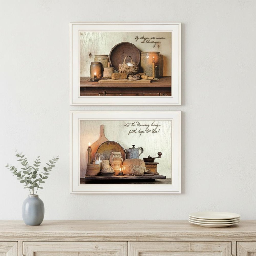Set Of Two By Grace 4 White Framed Print Kitchen Wall Art