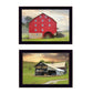 Set Of Two Mail Pouch Red Barn and Mill  Black Framed Print Wall Art