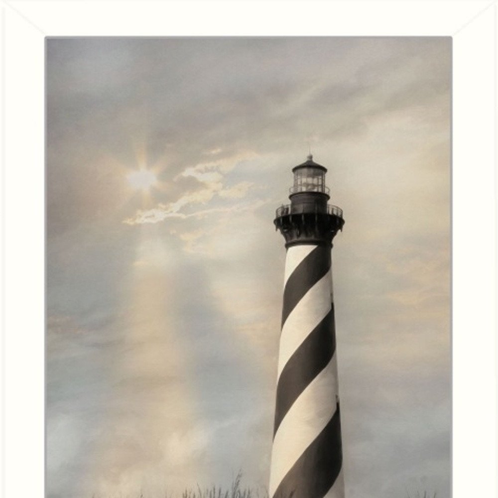 Set Of Two Cape Hatteras Lighthouse and Sea Shells 2 White Framed Wall Art