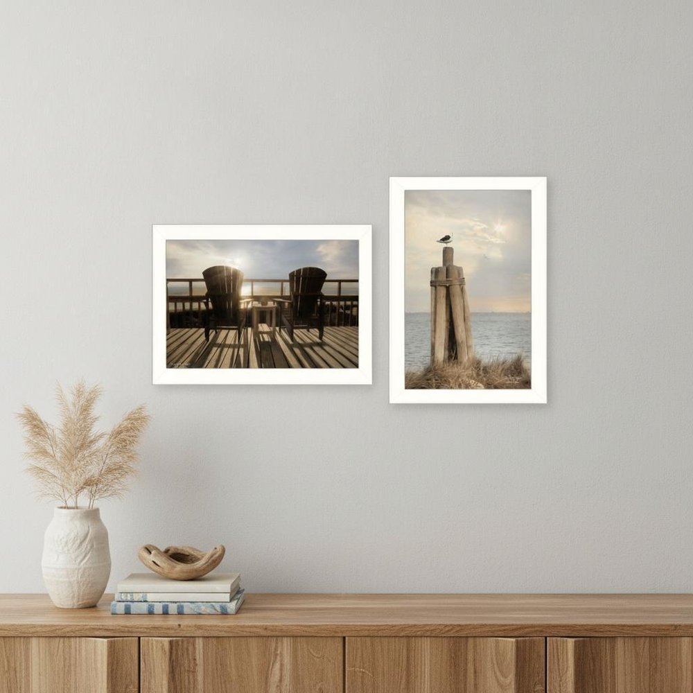 Set Of Two By The Sea 2 White Framed Print Wall Art
