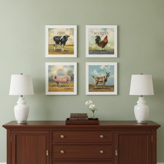 Set Of Four Farm Animals 2 White Framed Print Wall Art