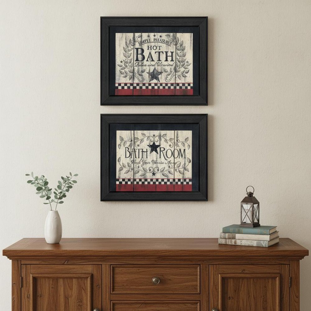 Set Of Two Hot Bath 7 Black Framed Print Bathroom Wall Art