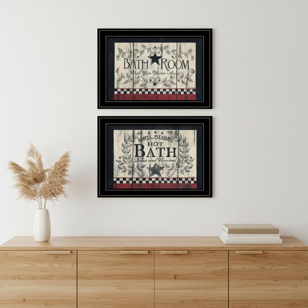 Set Of Two Hot Bath 8 Black Framed Print Bathroom Wall Art