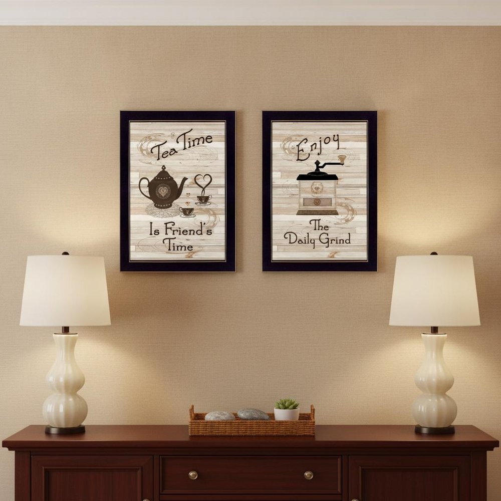 Set Of Two Enjoy Tea Time 2 Black Framed Print Kitchen Wall Art