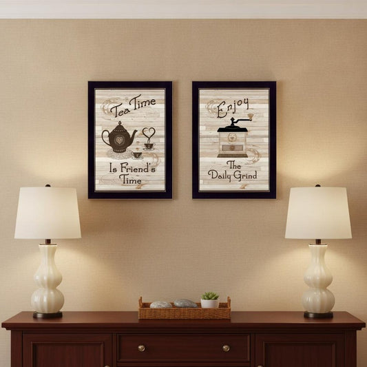 Set Of Two Enjoy Tea Time 2 Black Framed Print Kitchen Wall Art