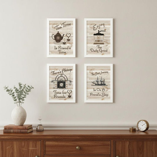 Set Of Four Friendship 3 White Framed Print Kitchen Wall Art