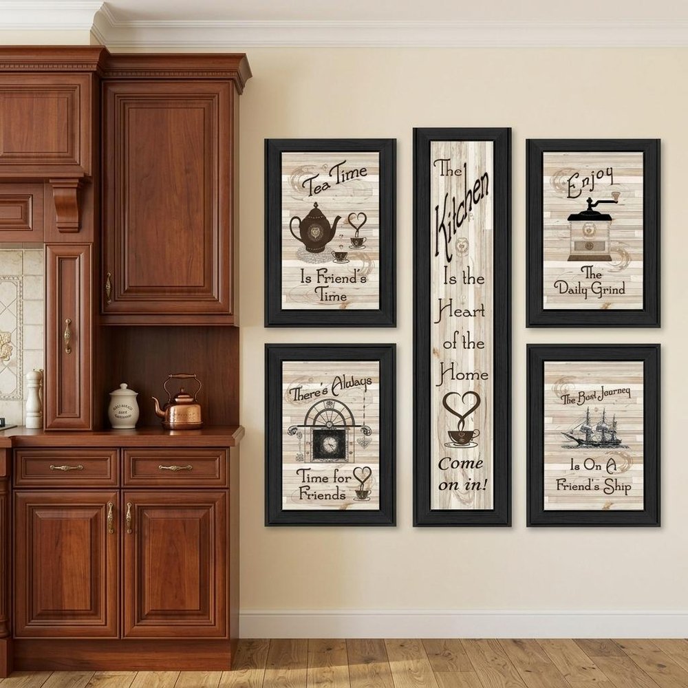 Set Of Five Kitchen Friendship 2 Black Framed Print Kitchen Wall Art