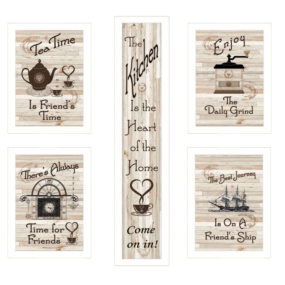 Set Of Five Kitchen Friendship 2 Black Framed Print Kitchen Wall Art
