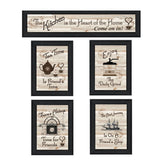 Set Of Five Kitchen Friendship Collection II 2 Black Framed Print Kitchen Wall Art