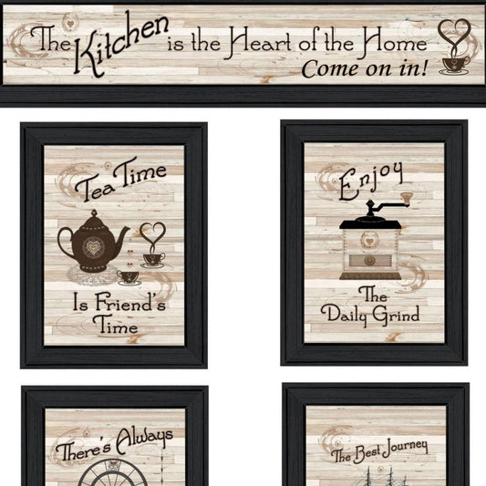 Set Of Five Kitchen Friendship Collection II 2 Black Framed Print Kitchen Wall Art