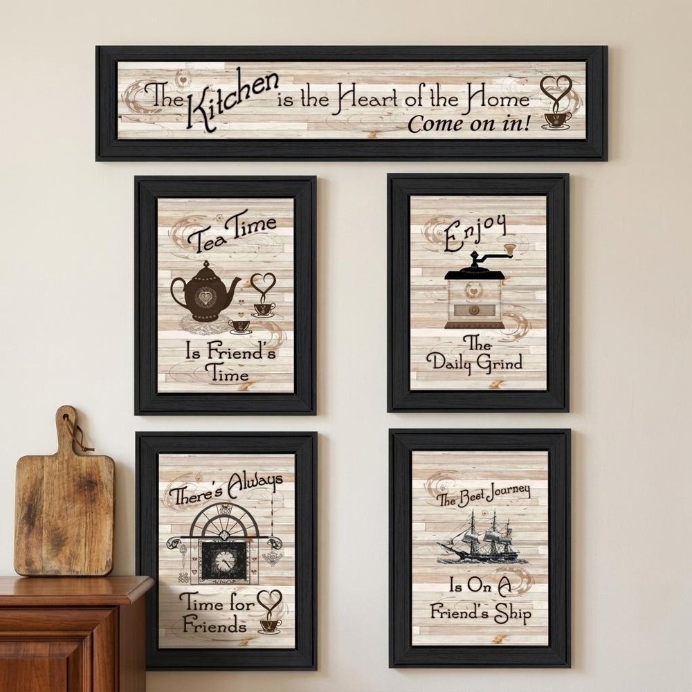 Set Of Five Kitchen Friendship Collection II 2 Black Framed Print Kitchen Wall Art