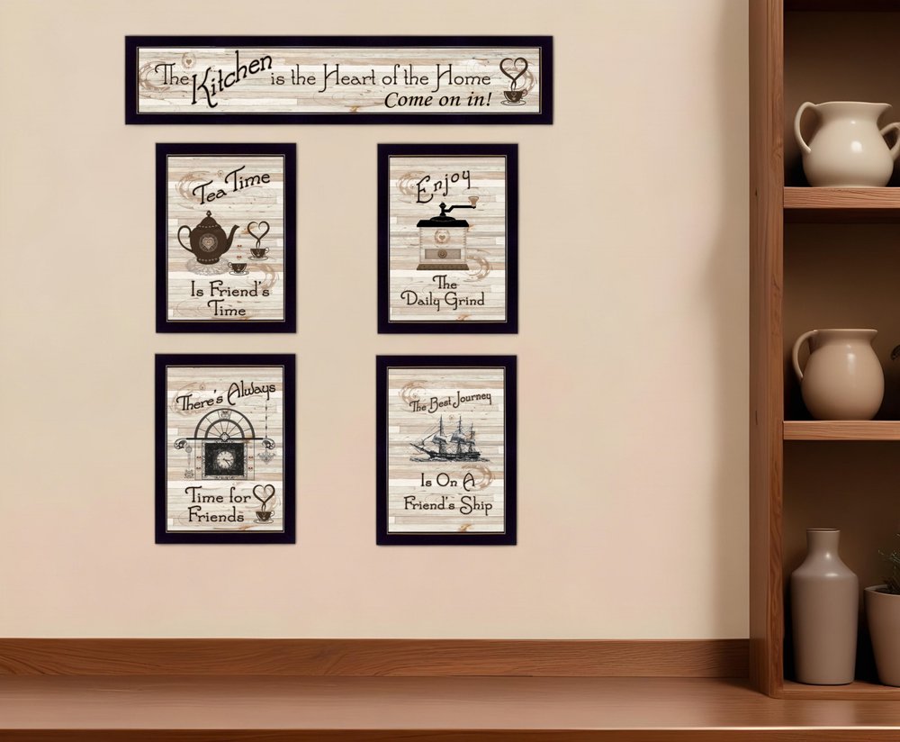 Set Of Five Kitchen Friendship Collection II 2 Black Framed Print Kitchen Wall Art