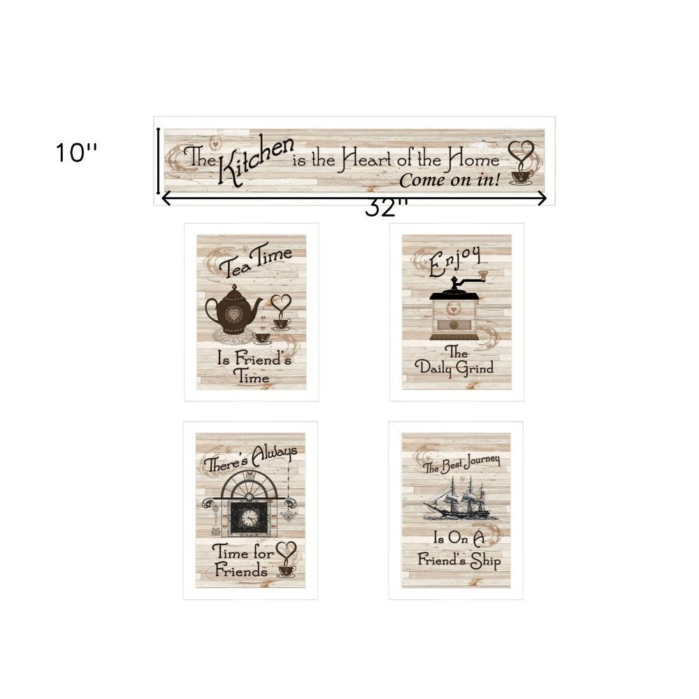 Set Of Five Kitchen Friendship Collection II 4 White Framed Print Kitchen Wall Art