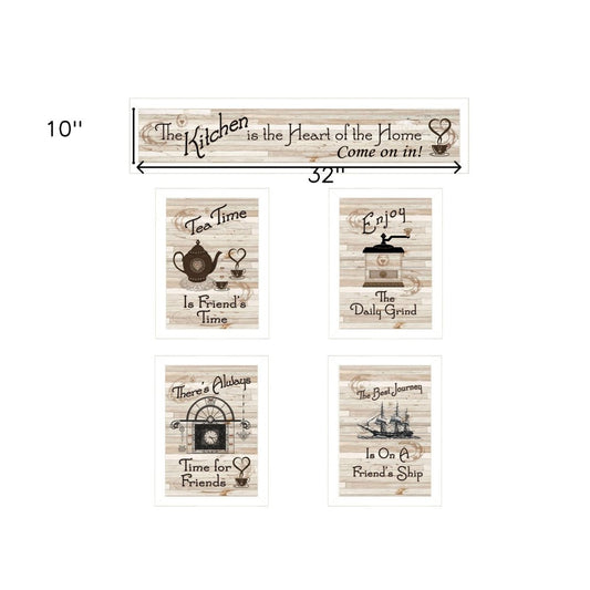 Set Of Five Kitchen Friendship Collection II 4 White Framed Print Kitchen Wall Art