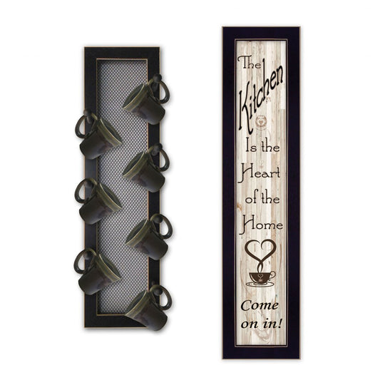 Set Of Two Come On In with Seven Peg Mug Rack 3 White Framed Print Kitchen Wall Art