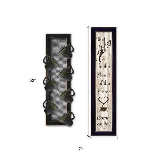 Set Of Two Come On In with Seven Peg Mug Rack 3 White Framed Print Kitchen Wall Art