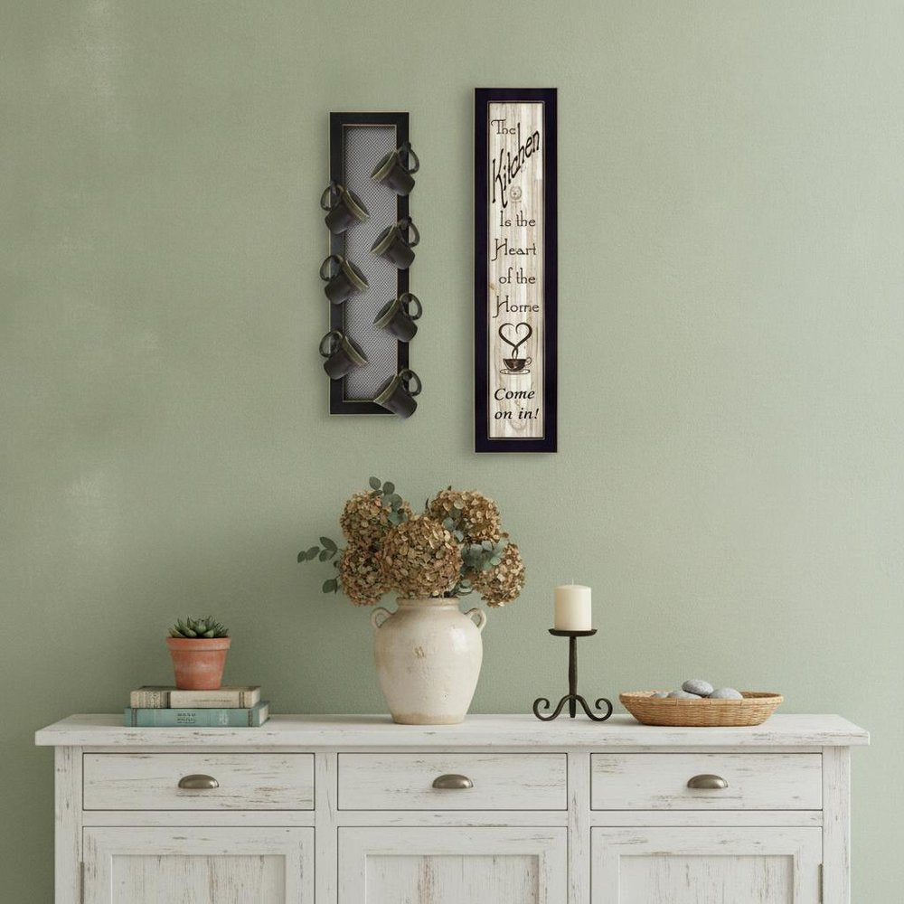 Set Of Two Come On In with Seven Peg Mug Rack 3 White Framed Print Kitchen Wall Art