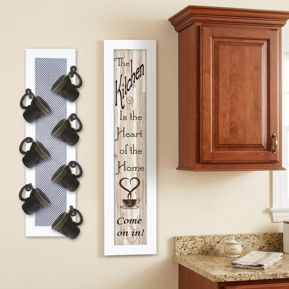 Set Of Two Come On In with Seven Peg Mug Rack 3 White Framed Print Kitchen Wall Art